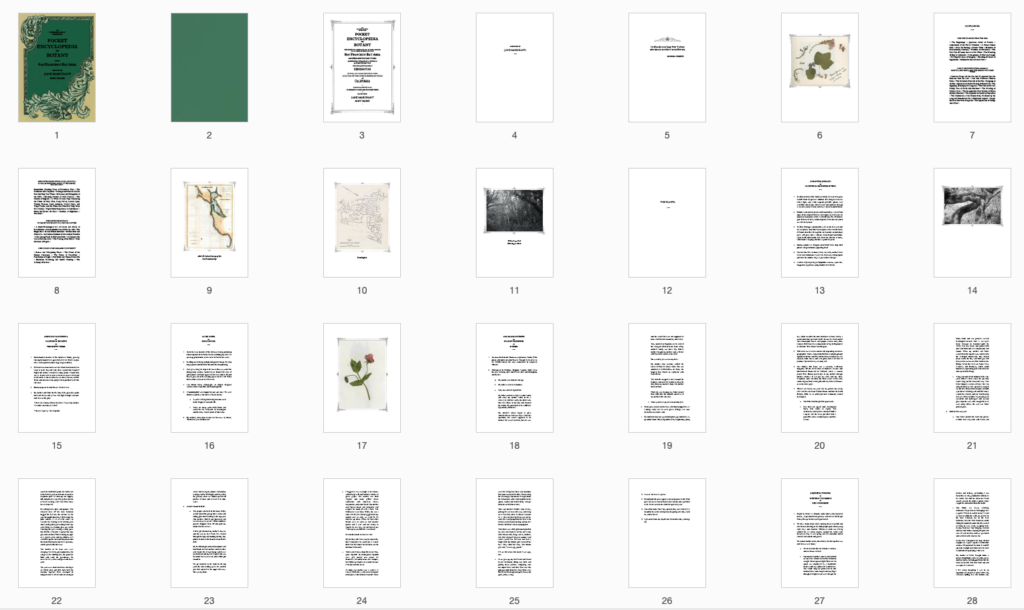 Screenshot image of the first 28 pages of the manuscript, including the cover image, maps, photographs, pressed flowers, and plant entries. 