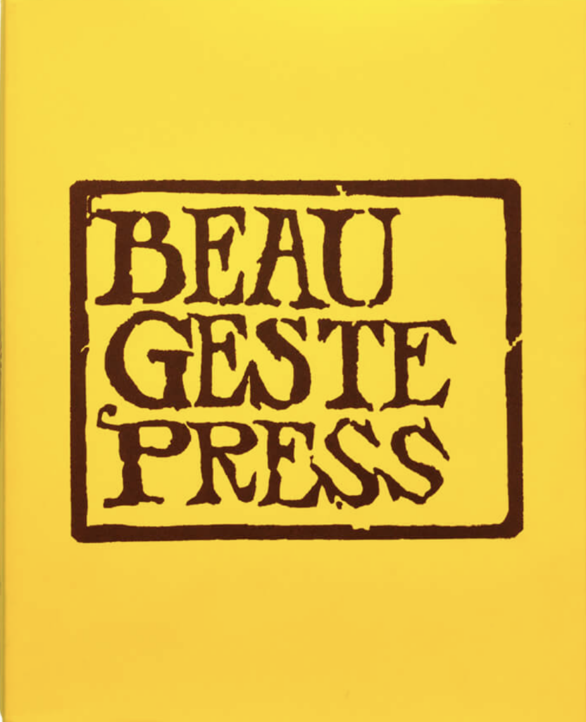 Beau Geste Press catalog raisonne with a bright yellow cover and title in fancy brown letters
