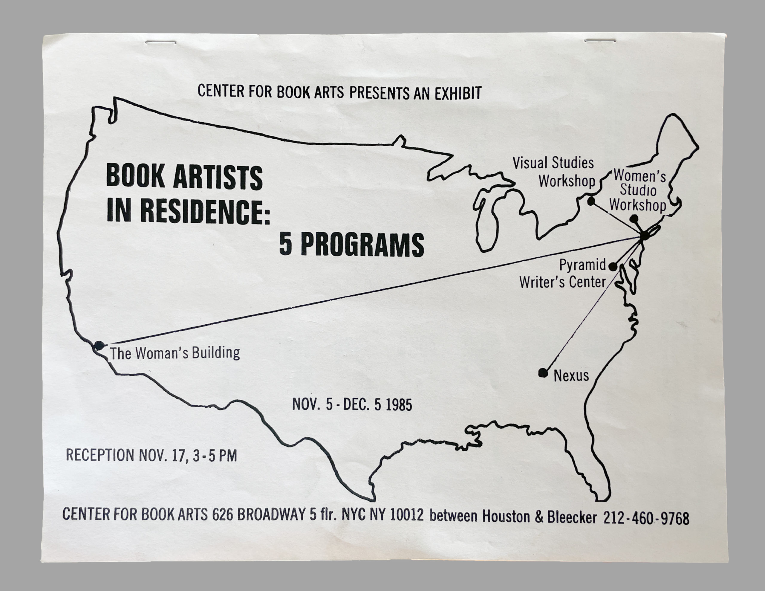 catalogue cover with outline of USA map marked with 5 residency locations