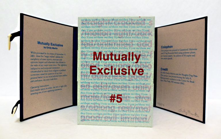blue book cover with the words mutually exclusive centered in red
