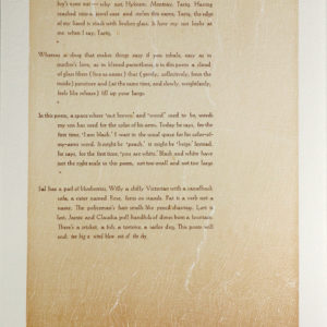 A letterpress-printed broadside on cream-colored paper, with a field of orange printed beneath the poem.