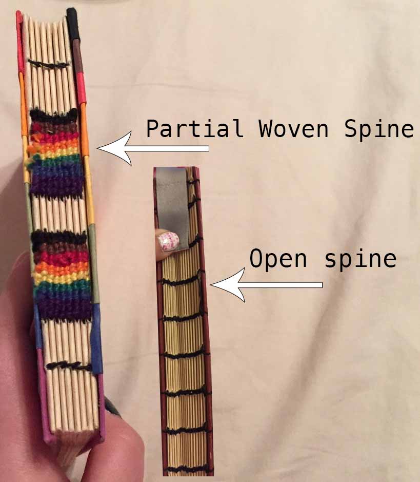 partial woven spine and open spine