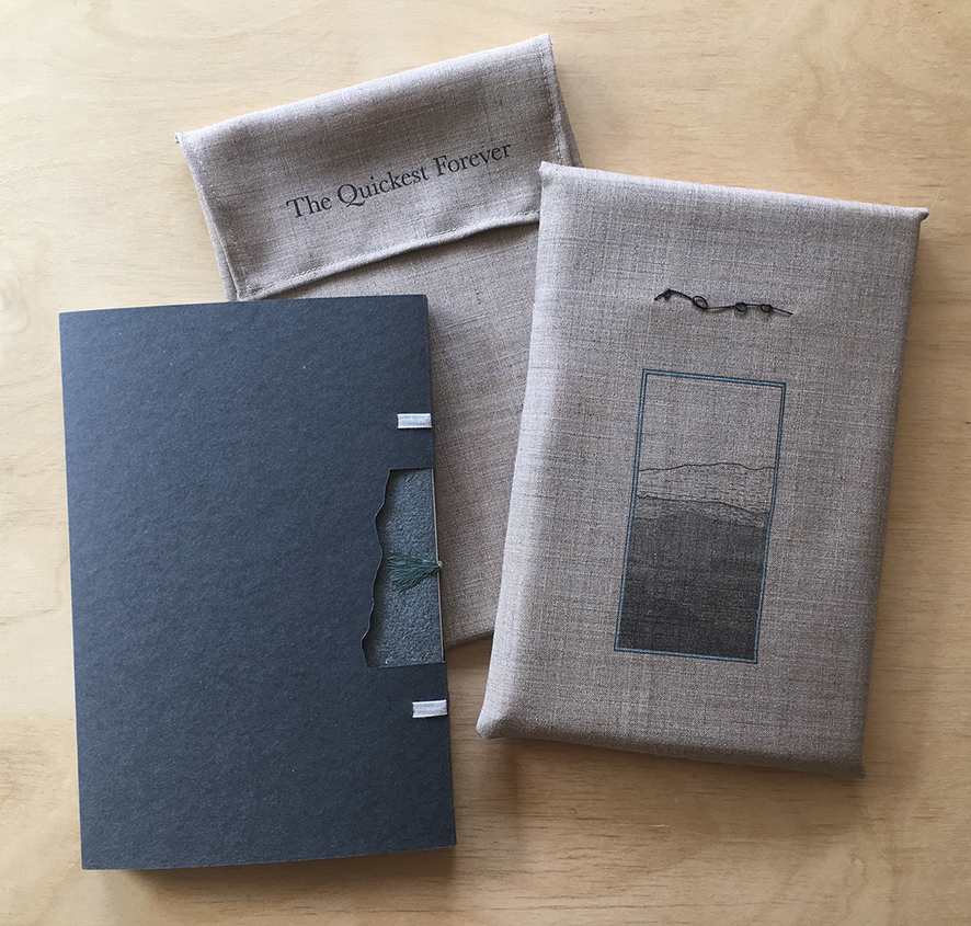 grey book and linen pouch
