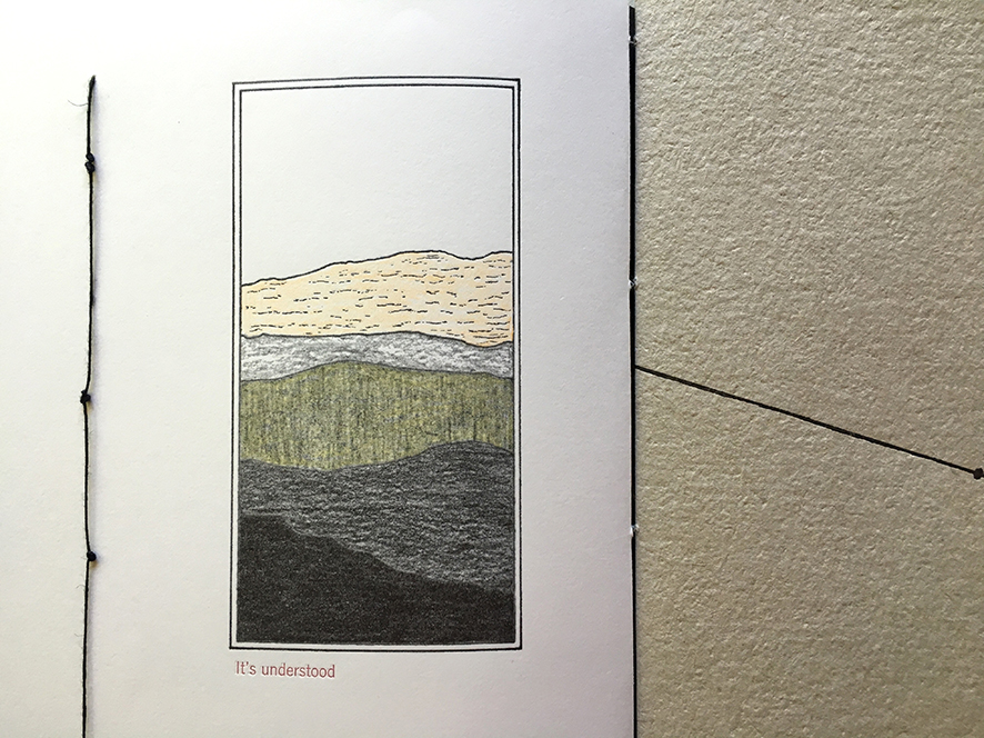 book spread with hand drawn rectangular landscape
