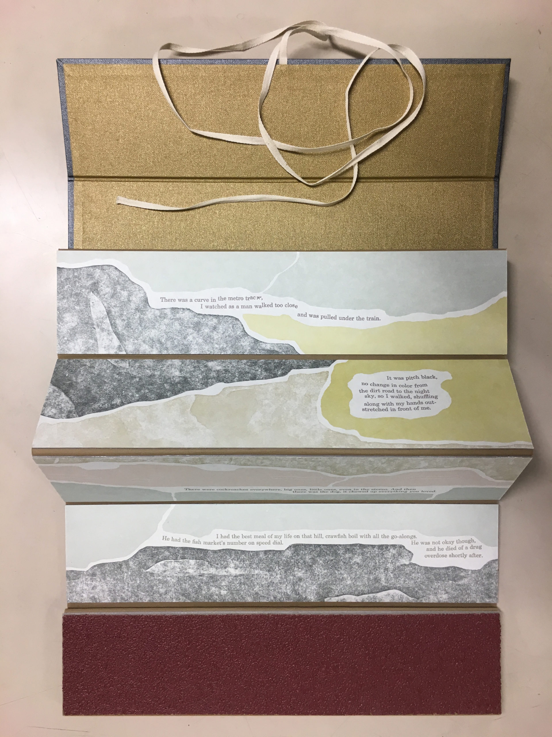 accordion book with geological shapes letterpress printed