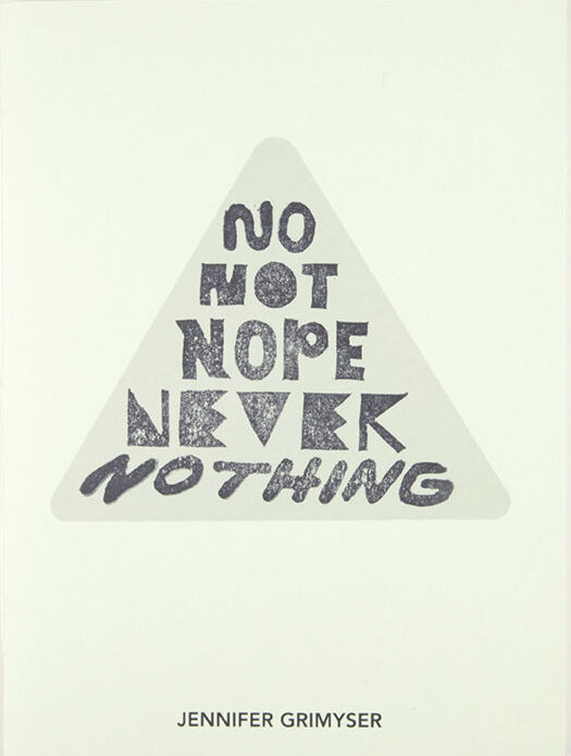 Light green book over white background. Cover contains a light grey triangle with text "No, not, nope, never, nothing" in it.