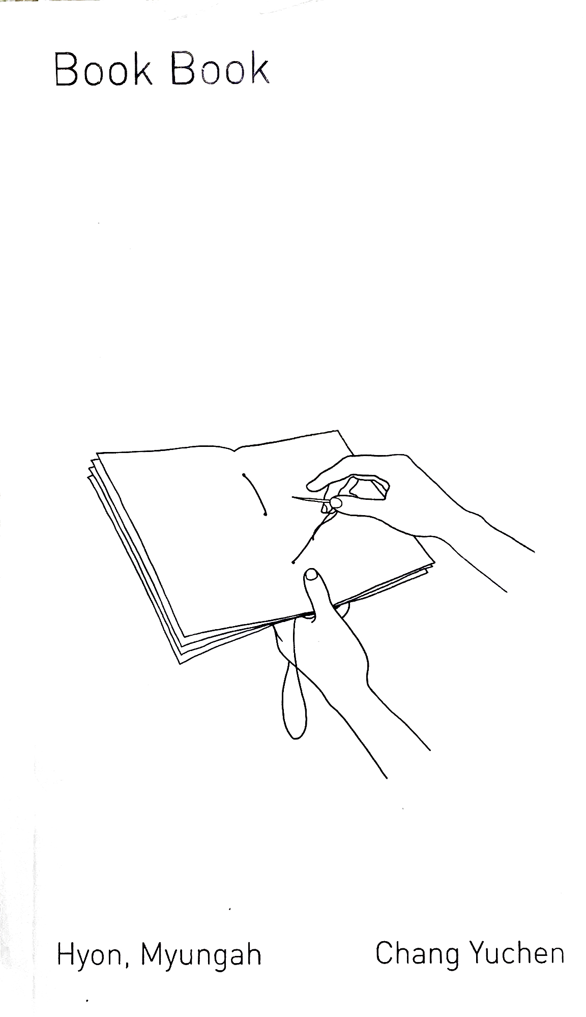 drawing of hands sewing a book