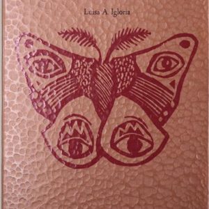 coper colored book cover with a red moth