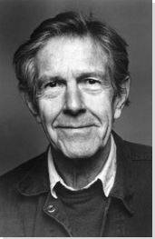 Black and white photo depicts John Cage for his bio page