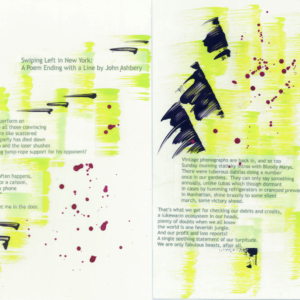 2 page spread of green text and markings composed to various shades of green, and black. The text on the page is green.