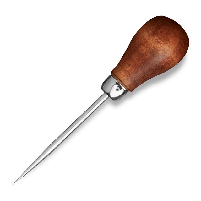 knobby wood handle with sharp metal poker