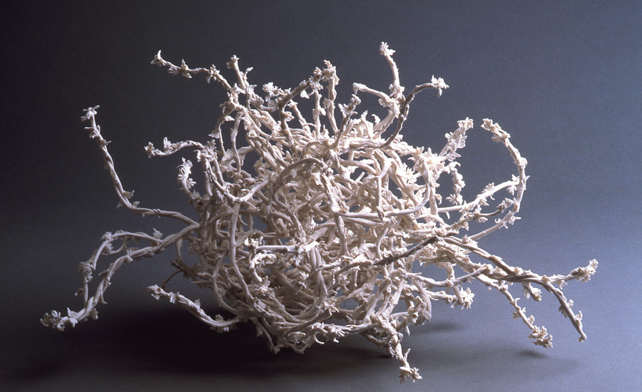 vine with thorns rendered in white porcelain