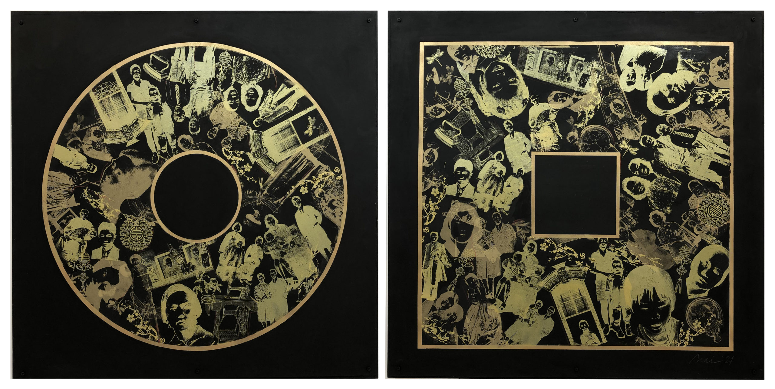 Gold on black diptych