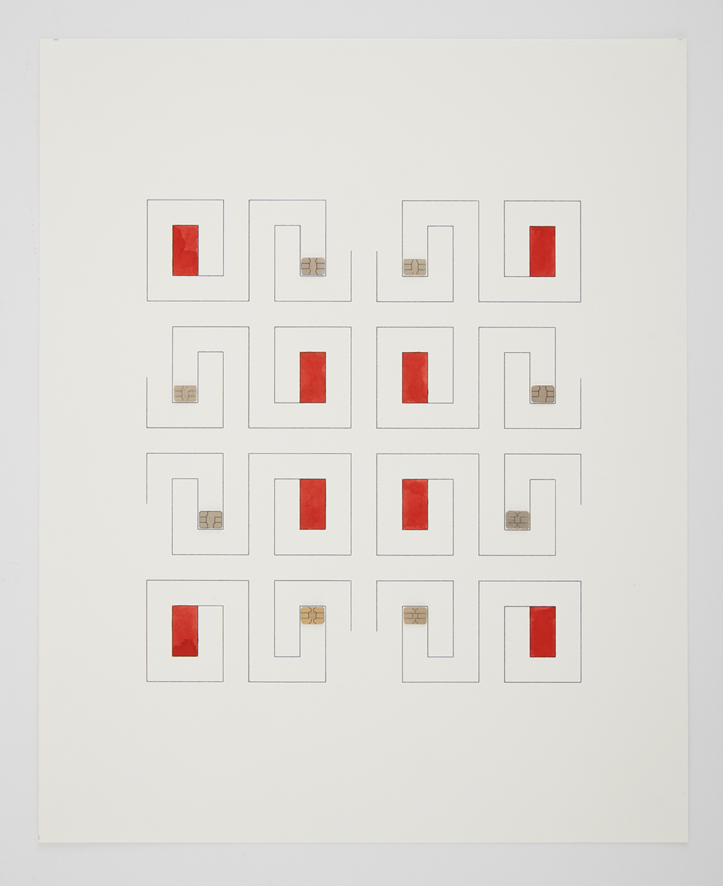 Red rectangles and gray squares in grid