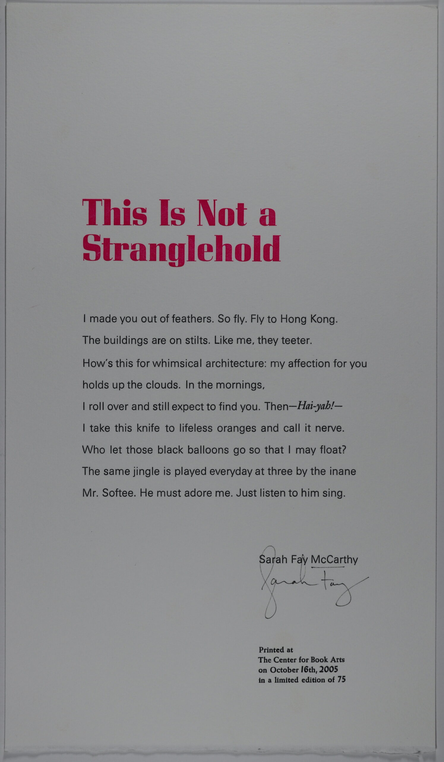 Broadside consists of a white background with the title in bold and large pink lettering, black text in a smaller font in the center, formatted into paragraphs.