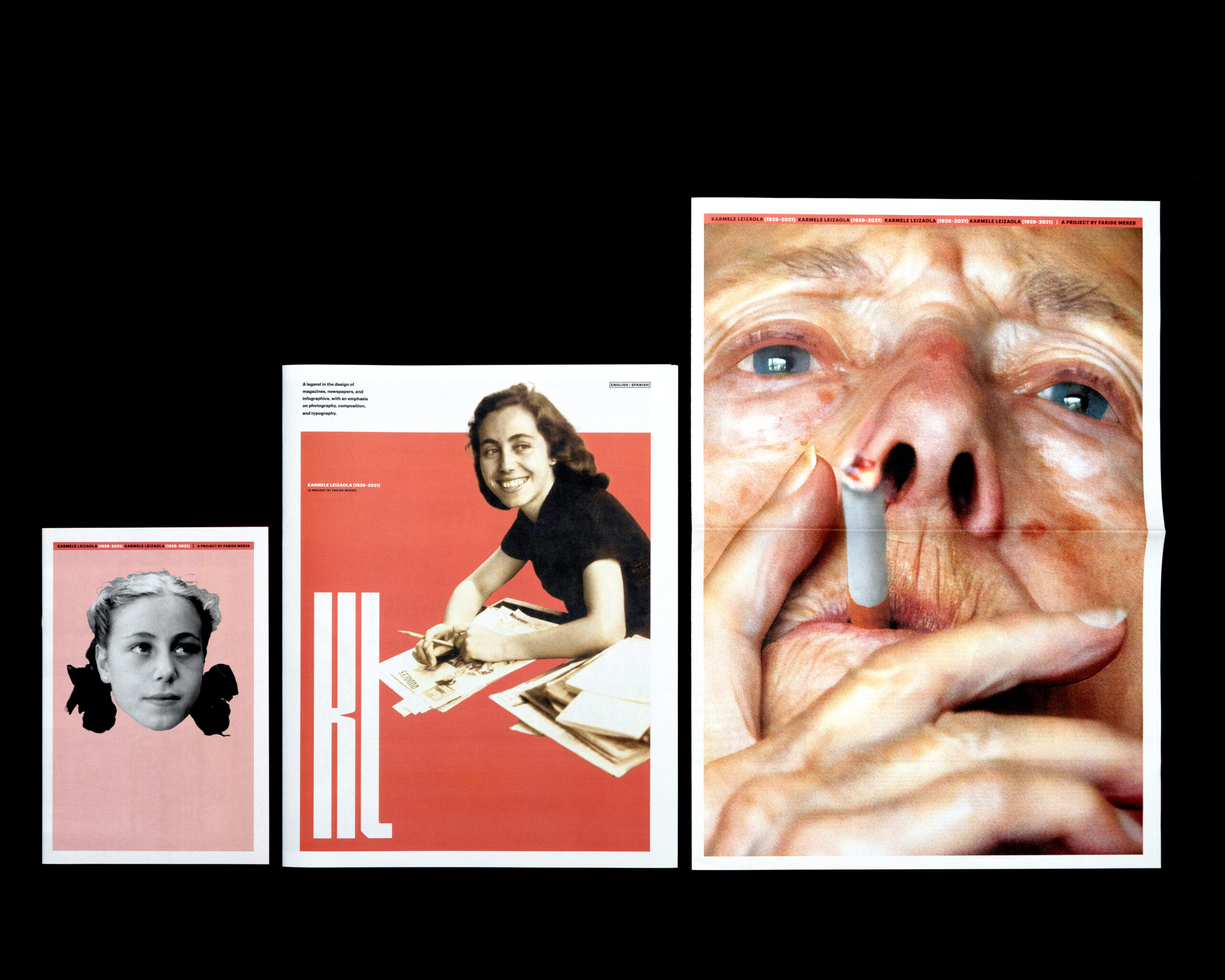 An image of three books of ascending size. The first two have photos of women on the cover, and the largest is a close-up photo of someone smoking a cigarette.
