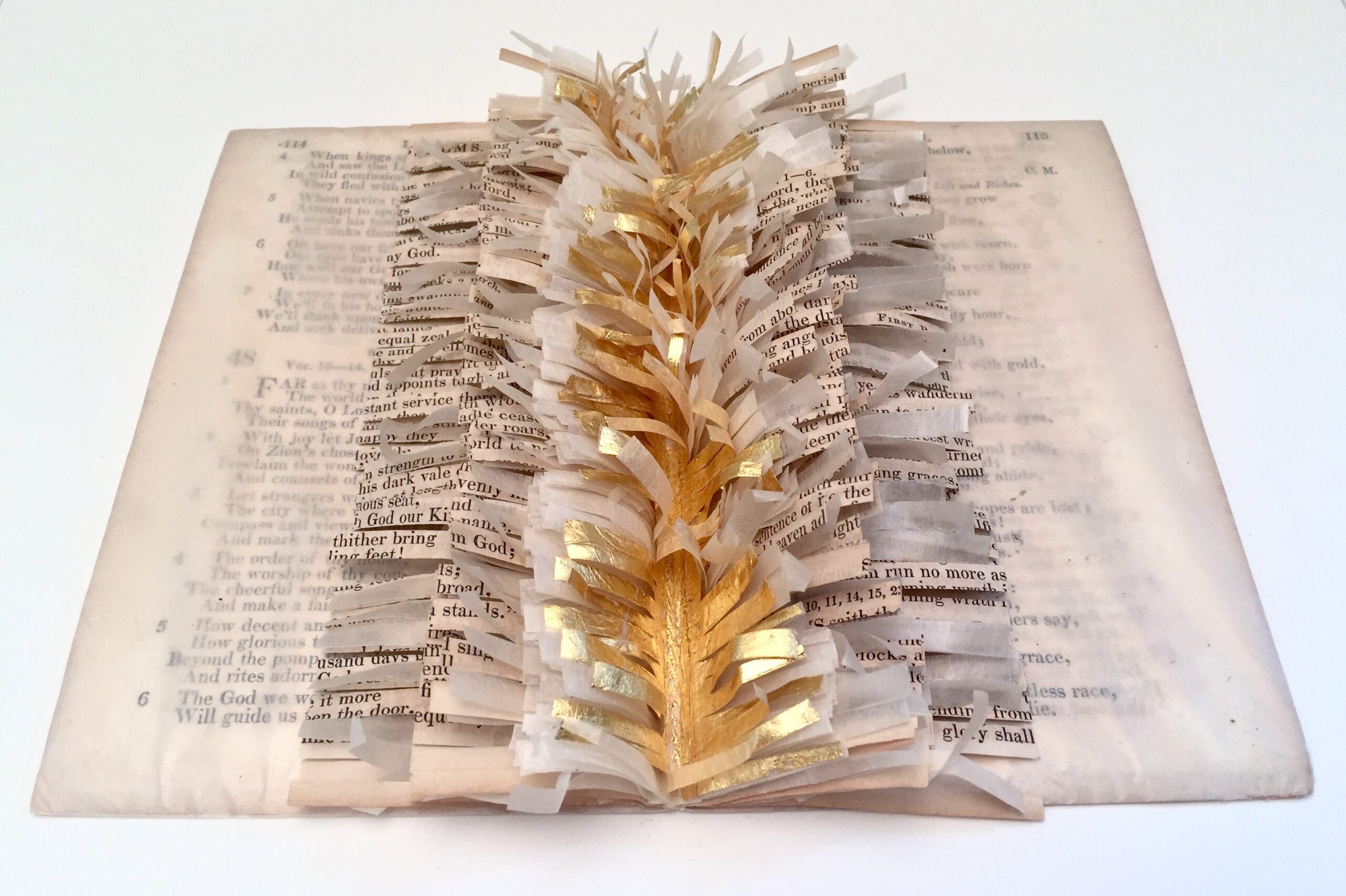 Sacred Poem XXIII, gold leaf, gampi tissue, thread, paper - pages Parish Psalmody dated 1844, 6 x 7.75 x 1.75in., 2017