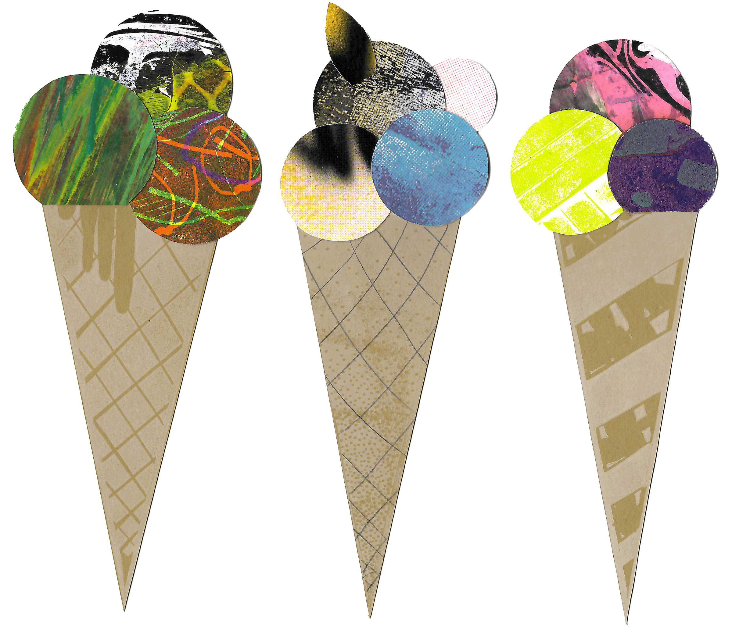 three ice cream cone shaped bookmarks